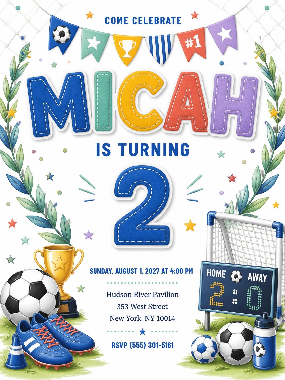Stitched Soccer 2nd Birthday Invitation
