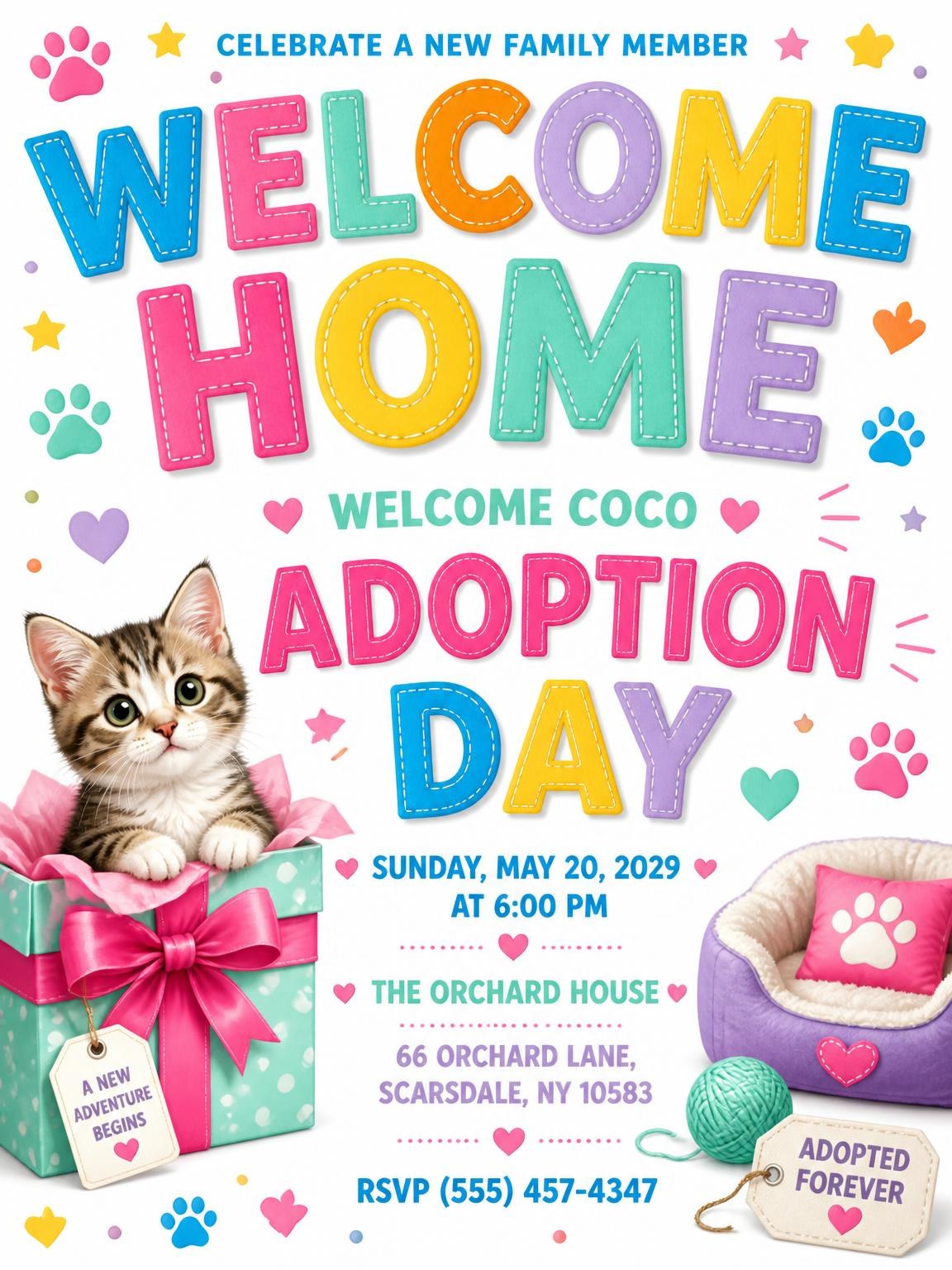 Kitten Pet Adoption Party Invitation