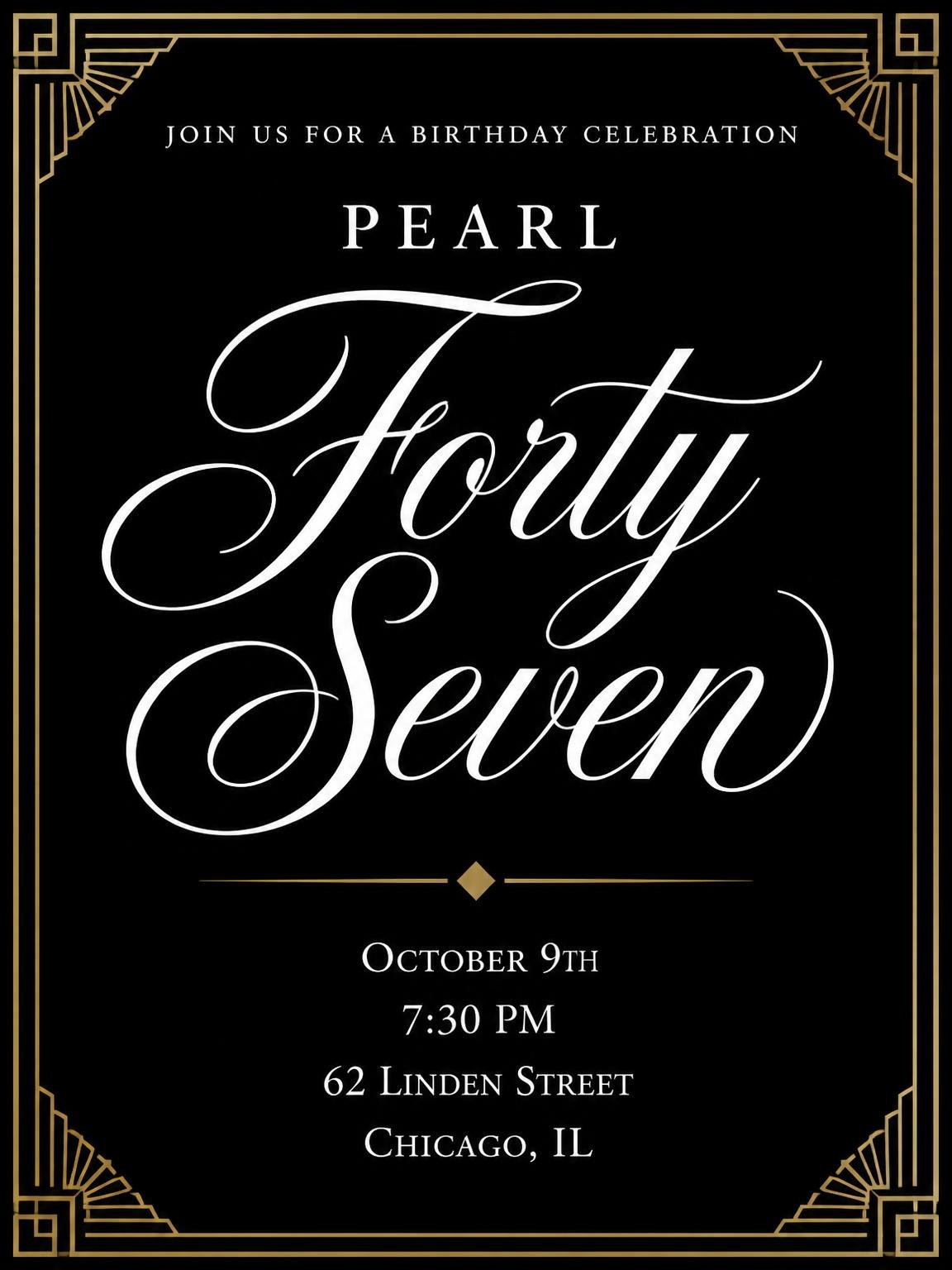Art Deco 47th Birthday Invitation