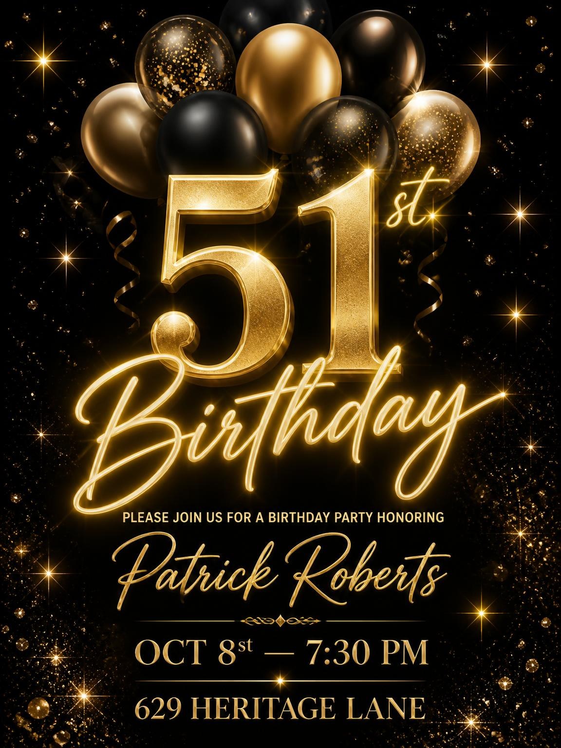 Black and Gold Balloon 51st Birthday