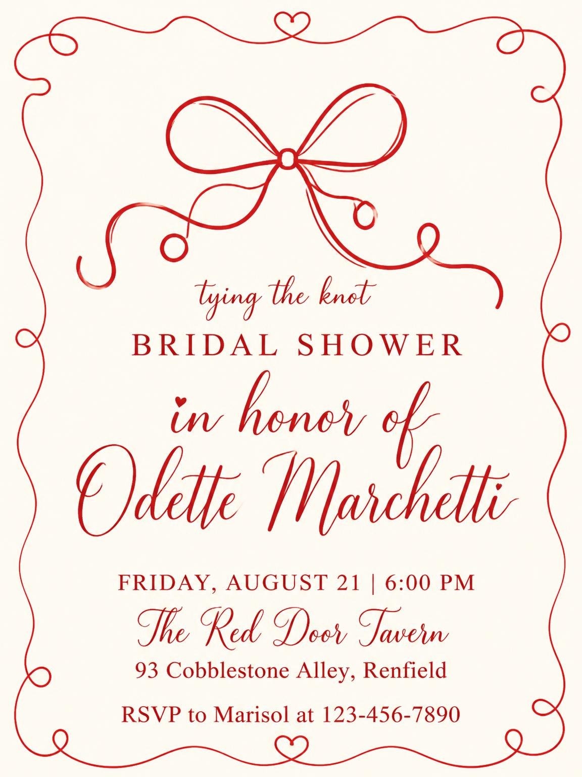 Red Ribbon Illustrated Bridal Shower
