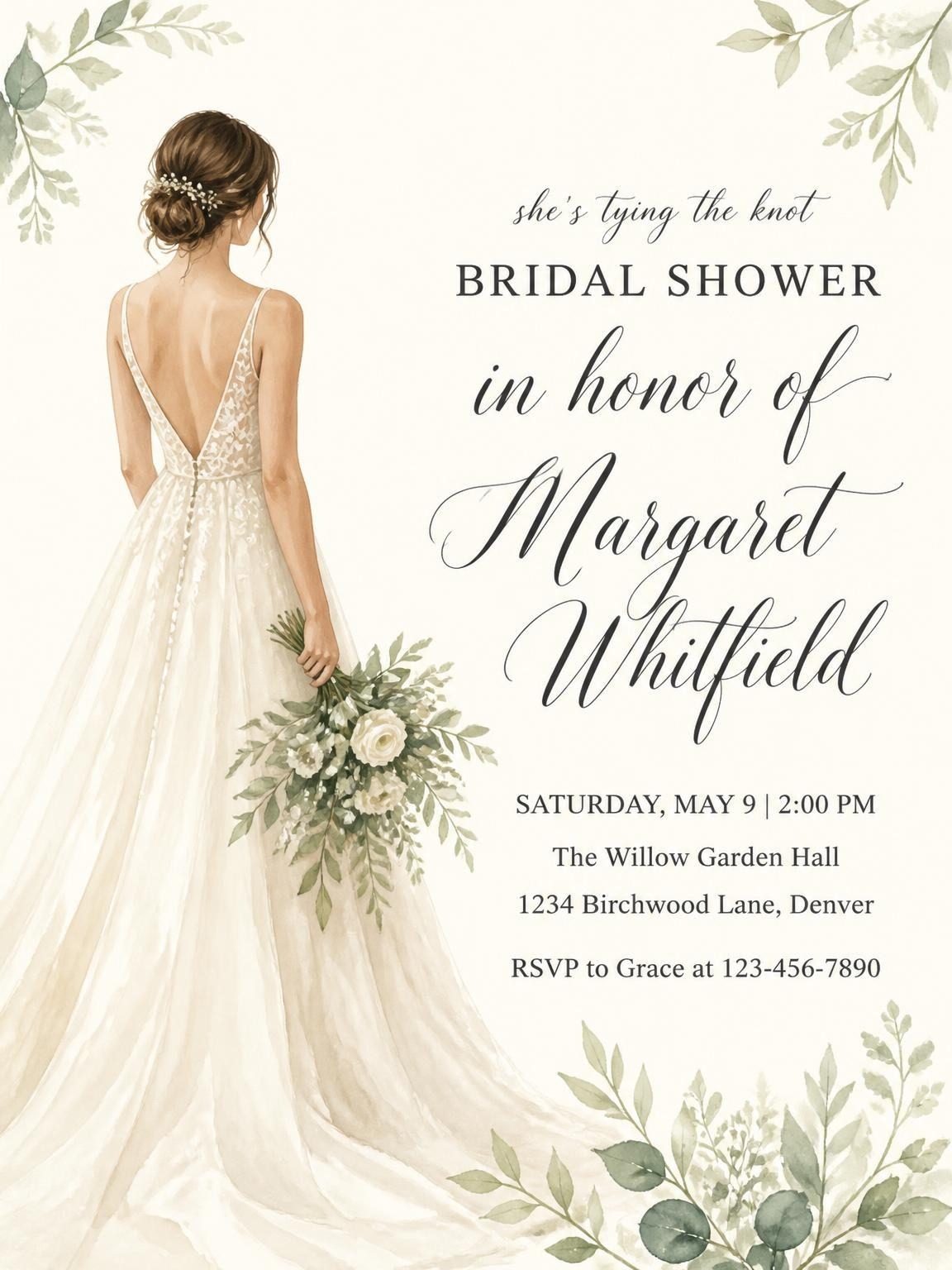 Watercolor Botanical Bride Bridal Shower