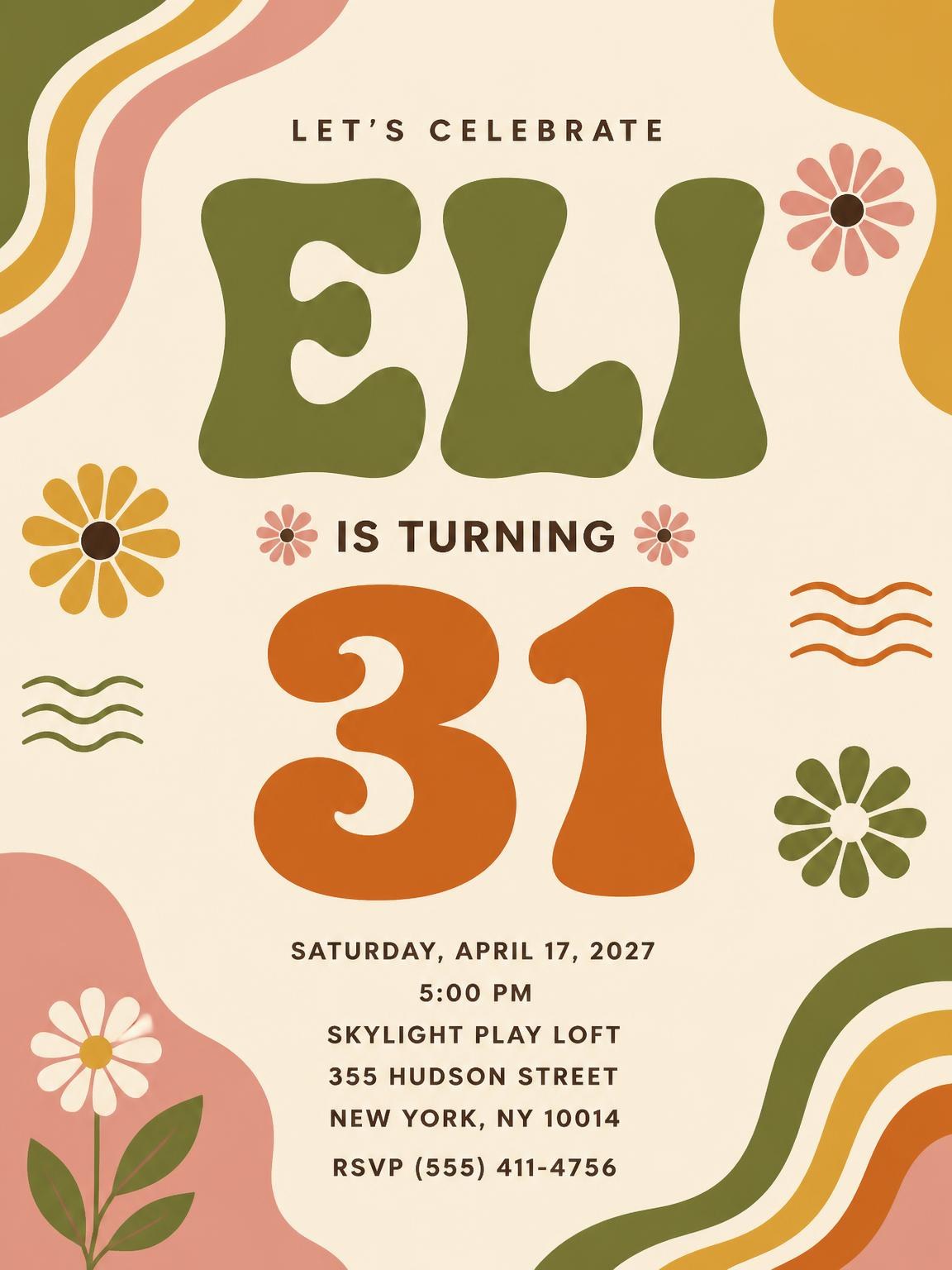 Groovy Retro 31st Birthday Invitation
