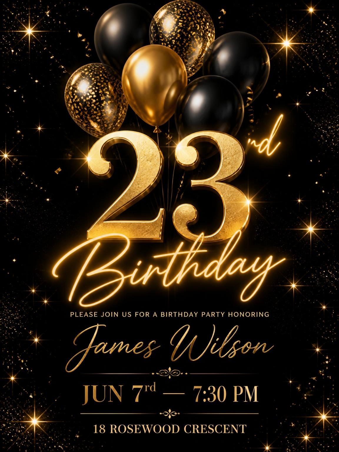Black and Gold Balloon 23rd Birthday