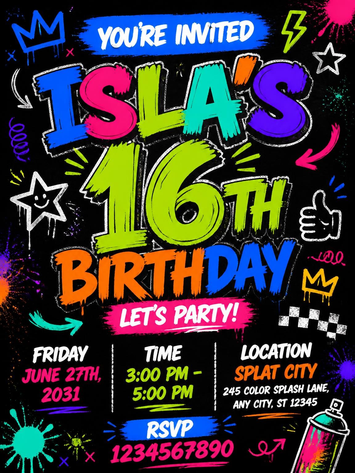 Graffiti Street Art 16th Birthday Invitation