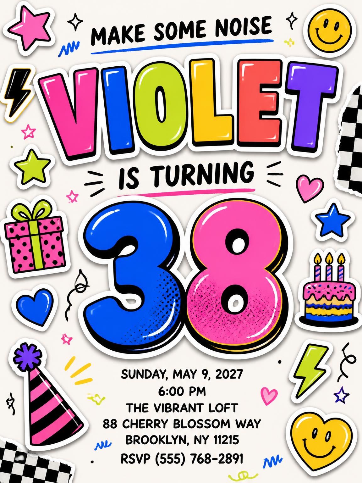 Sticker Pop 38th Birthday Invitation