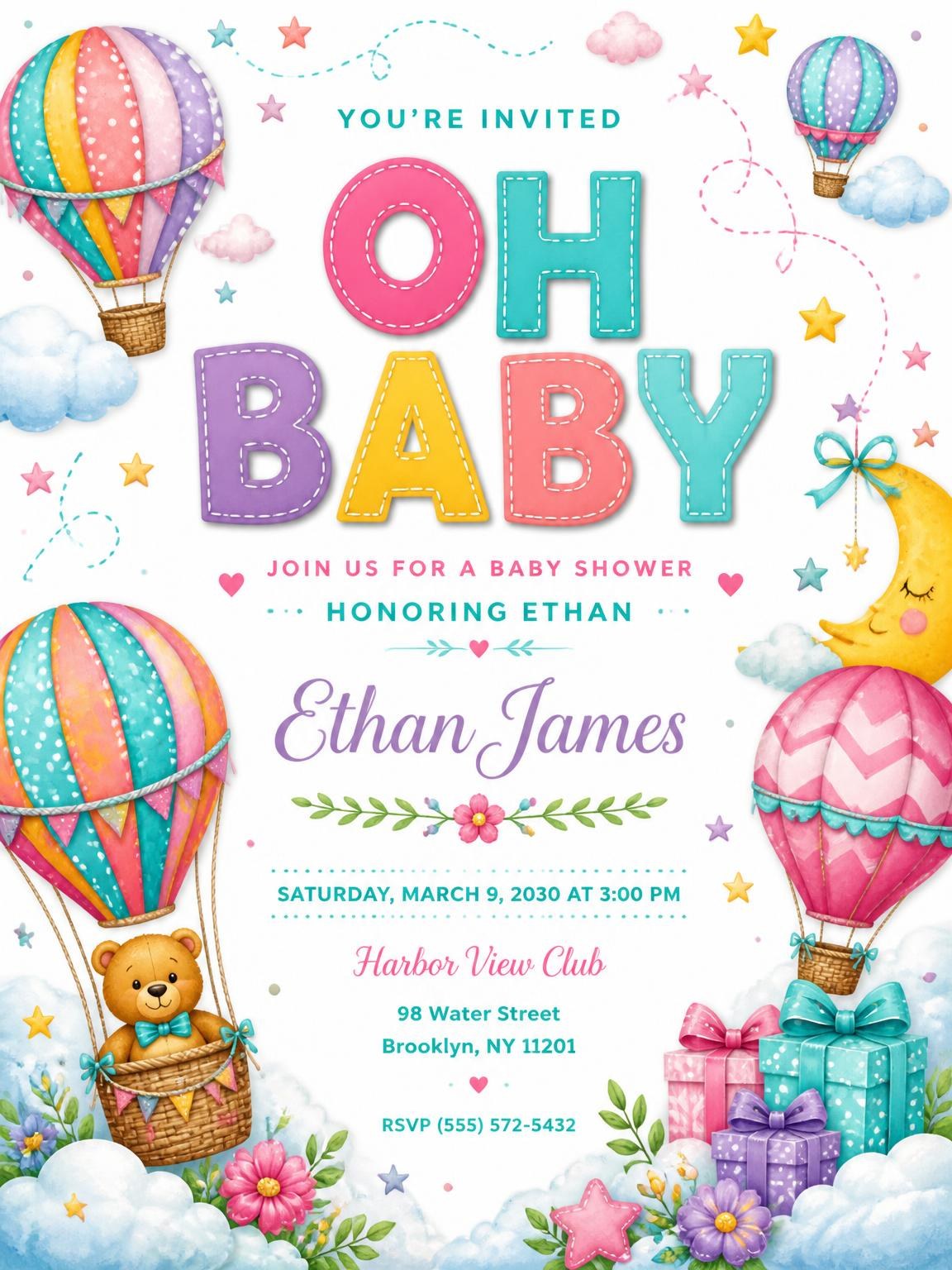 Moon Stars Baby Shower Invitation
