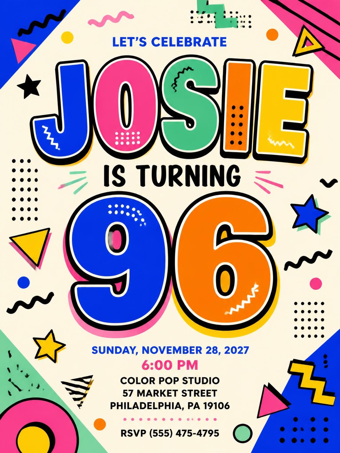 Memphis Pop 96th Birthday Invitation