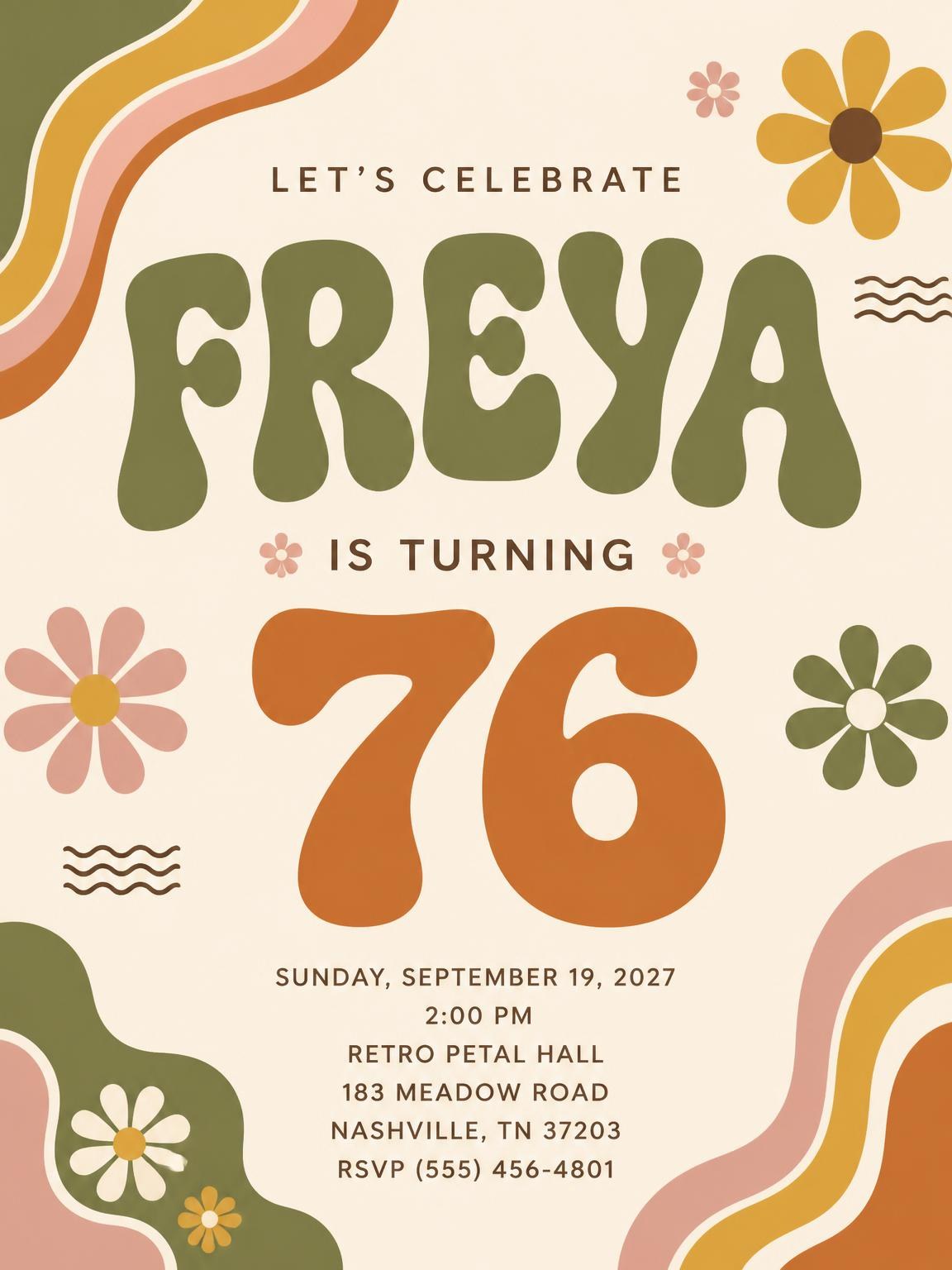 Groovy Retro 76th Birthday Invitation