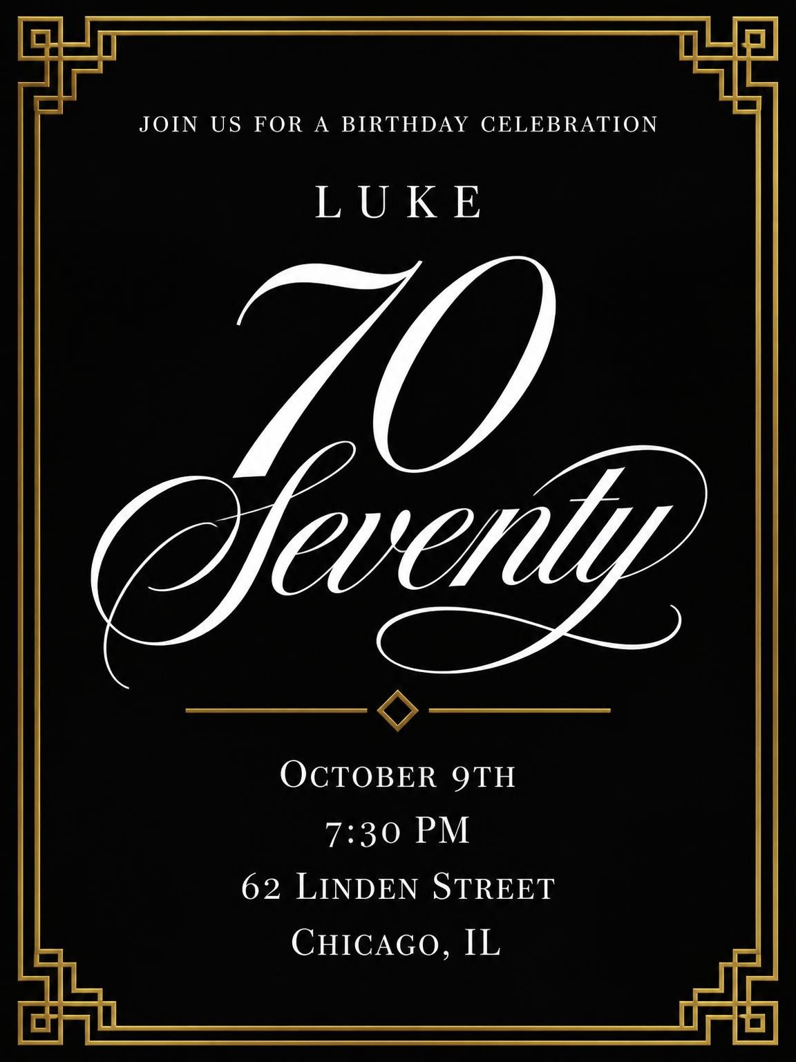 Art Deco 70th Birthday Invitation