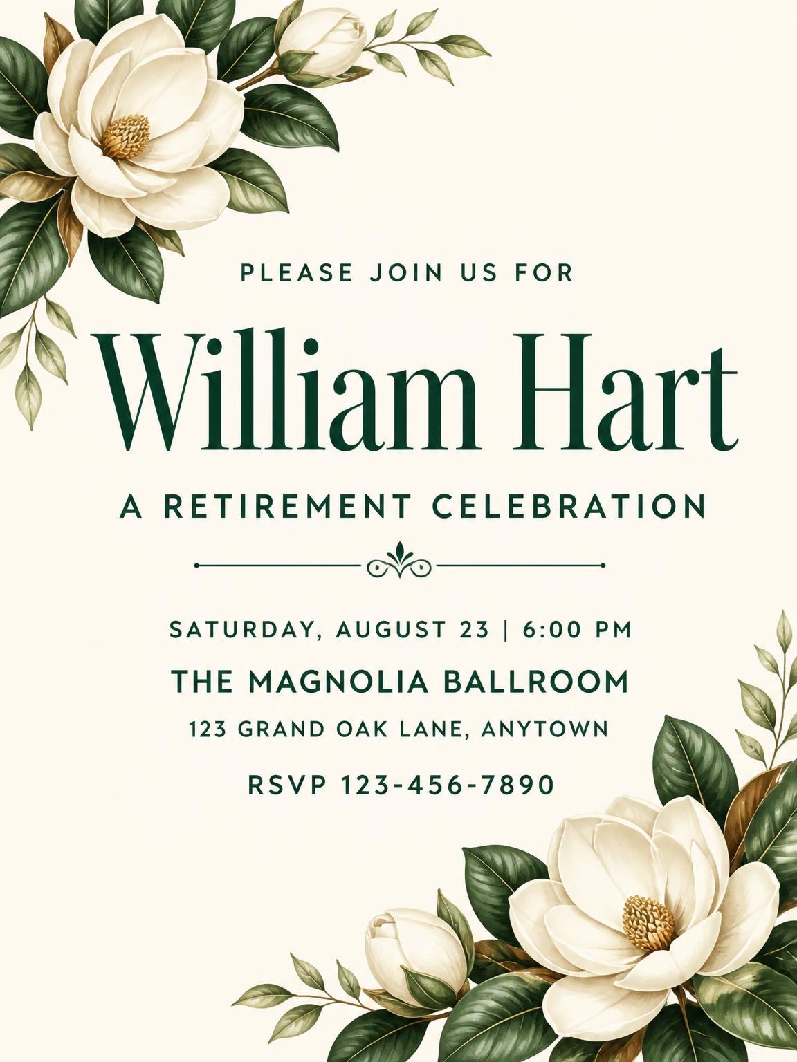 Magnolia Retirement Celebration Invitation