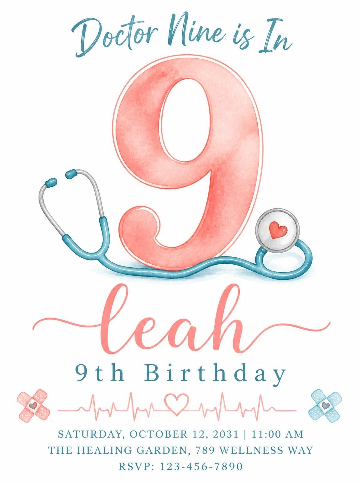 Watercolor Medical Motif 9th Birthday