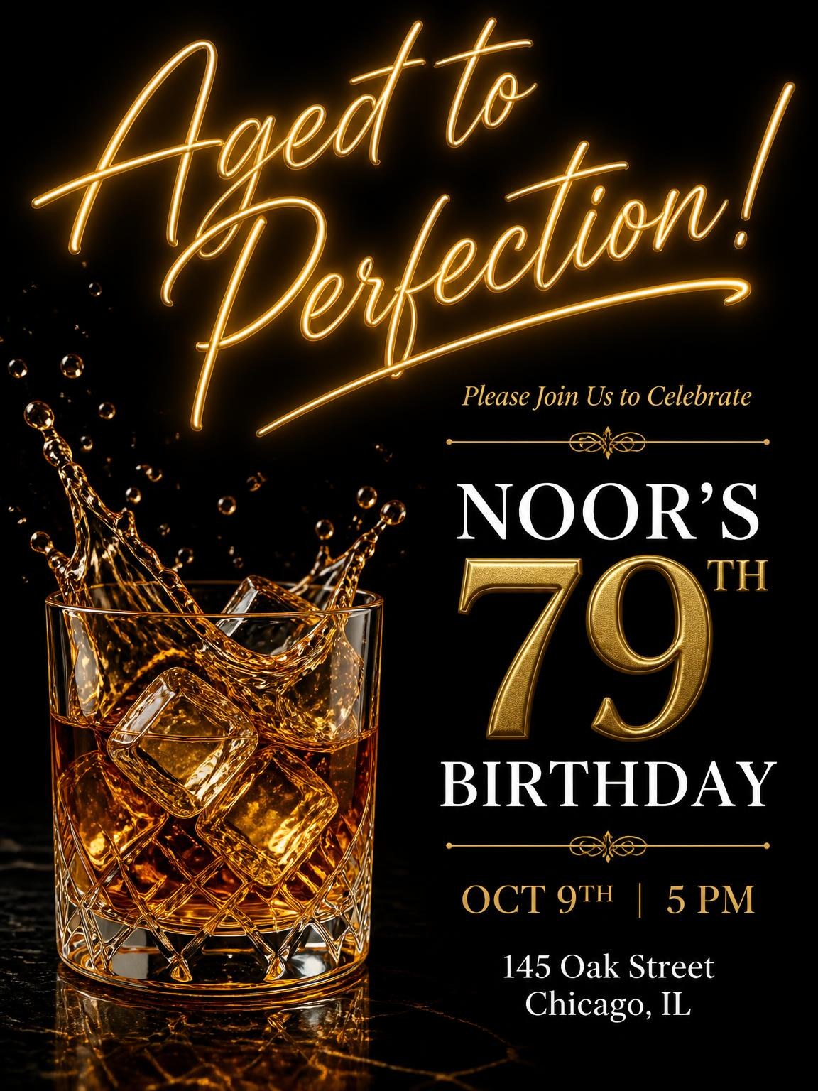 Whiskey Glass 79th Birthday Invitation