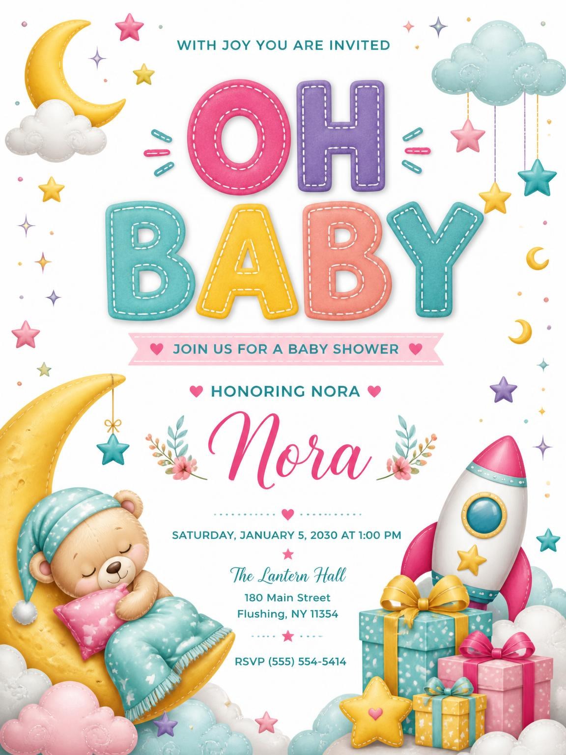 Clouds Stars Baby Shower Invitation