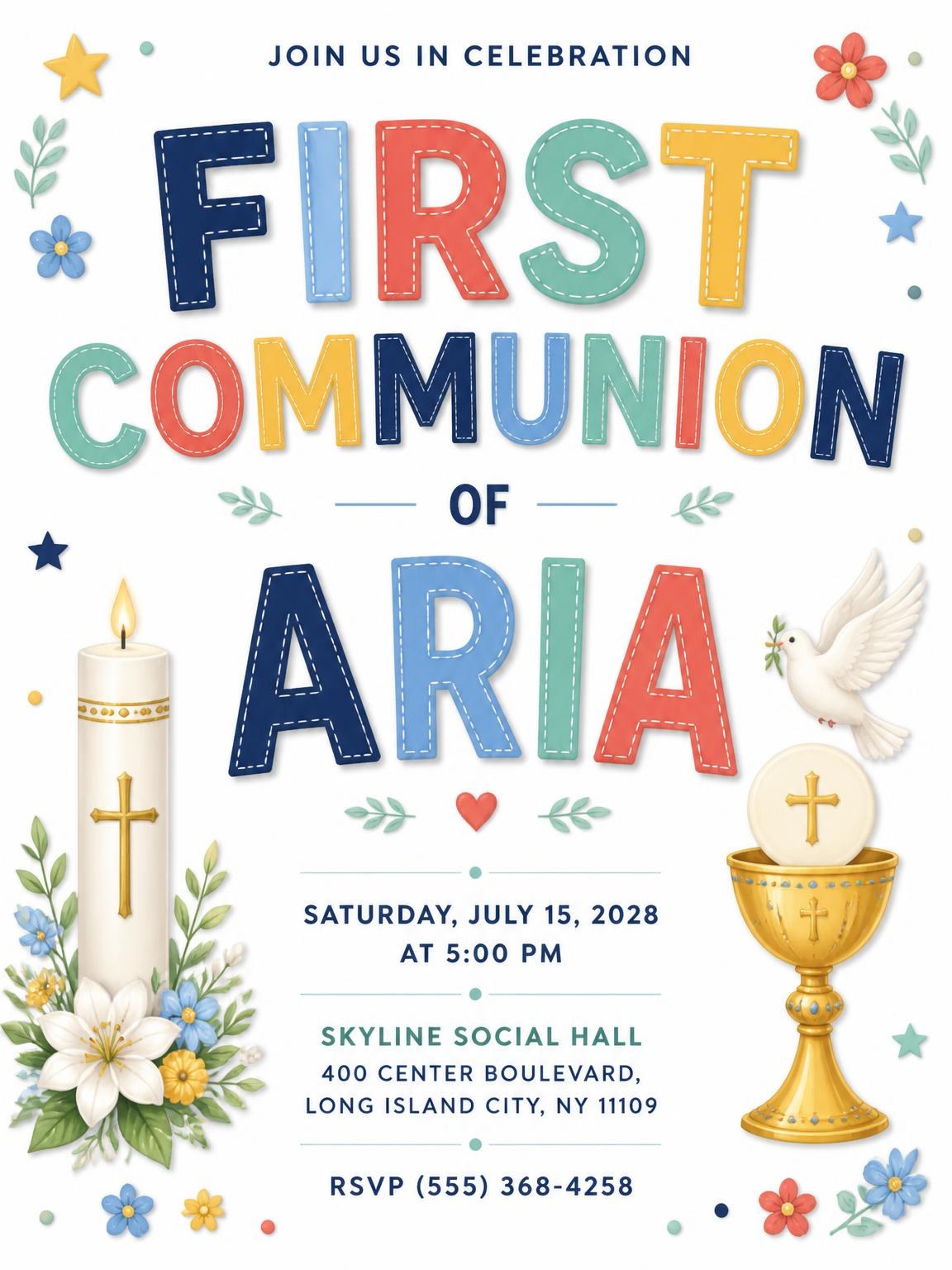 Paschal Candle First Communion Invitation