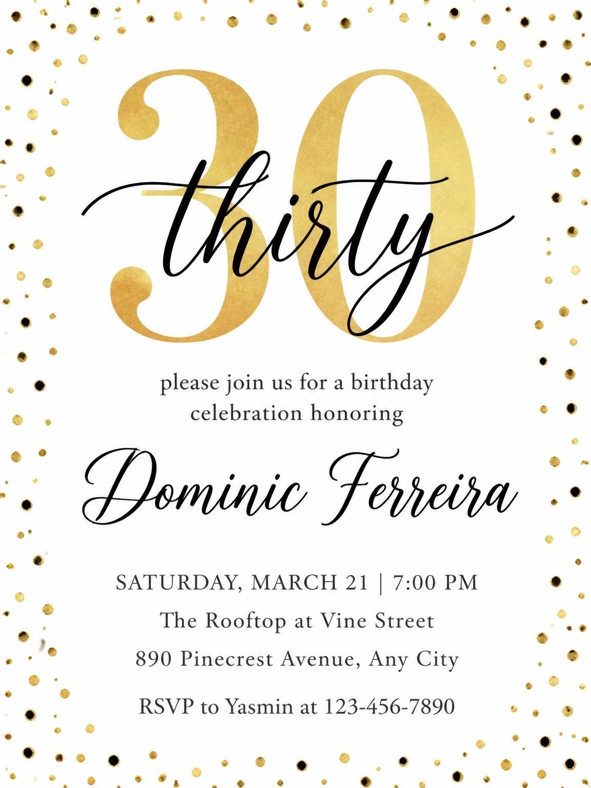 Gold Confetti Modern 30th Birthday