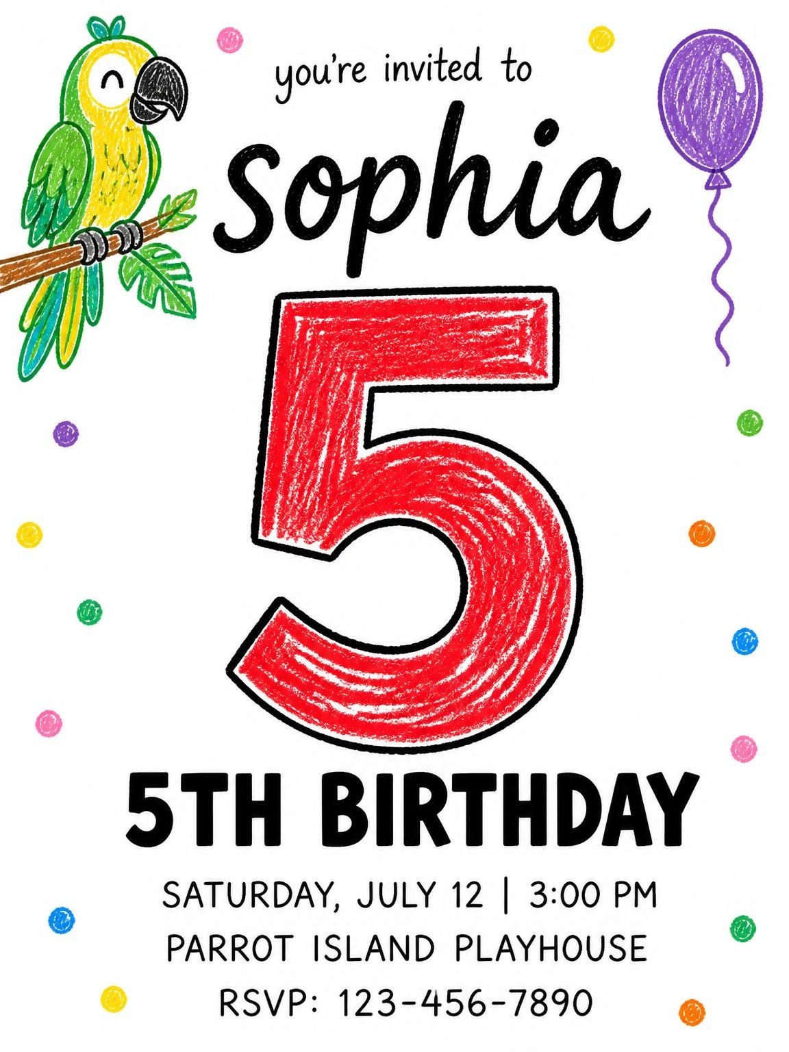 Crayon Parrot Illustrated 5th Birthday
