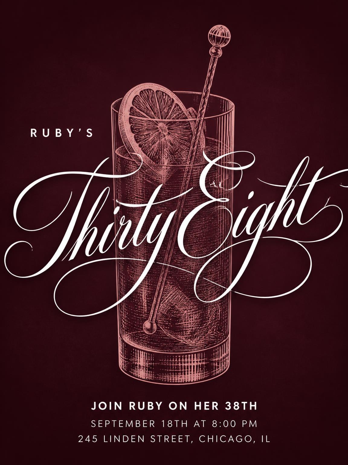 Burgundy Cocktail 38th Birthday Invitation