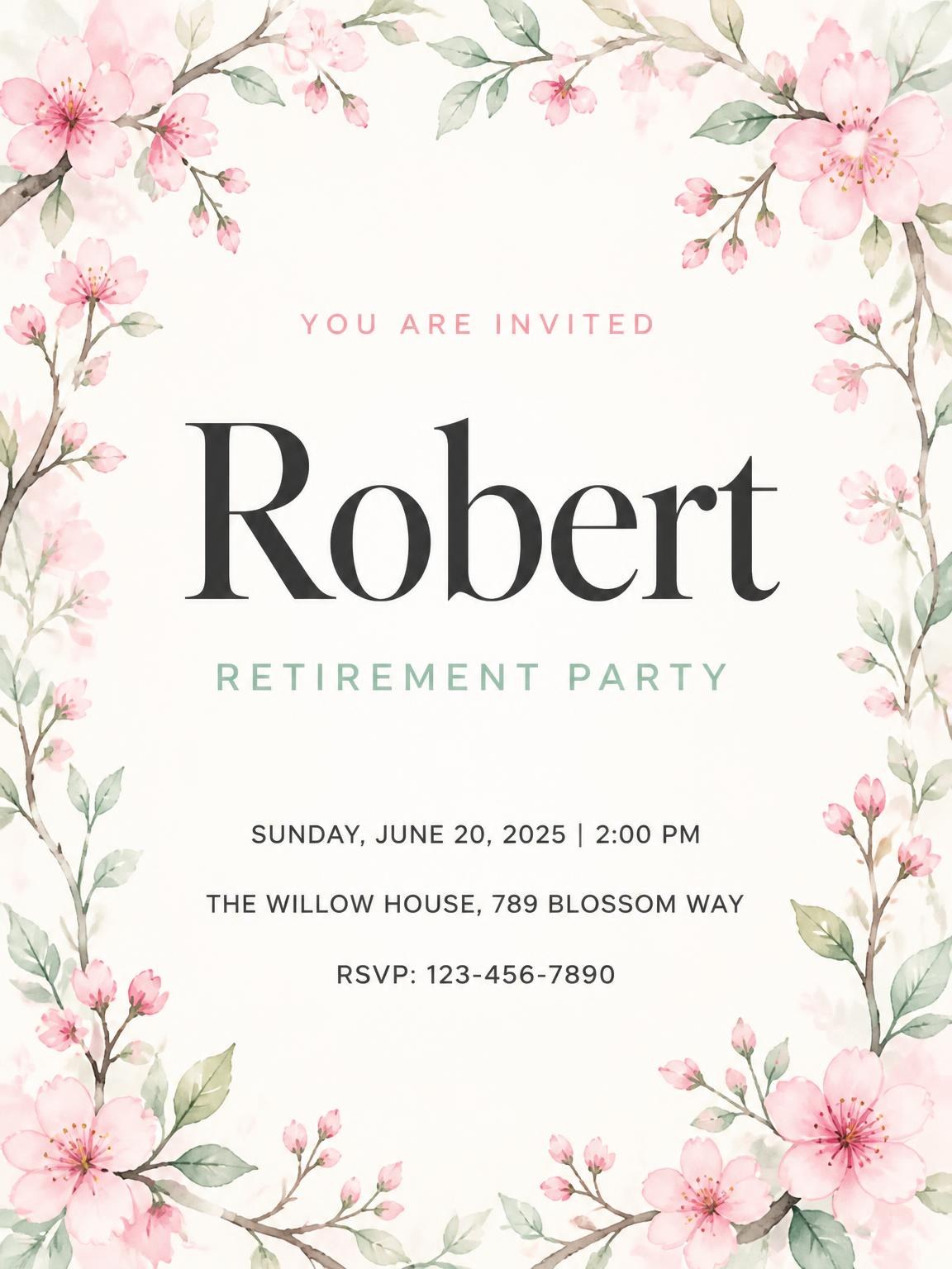 Blossom Branches Retirement Party Invitation