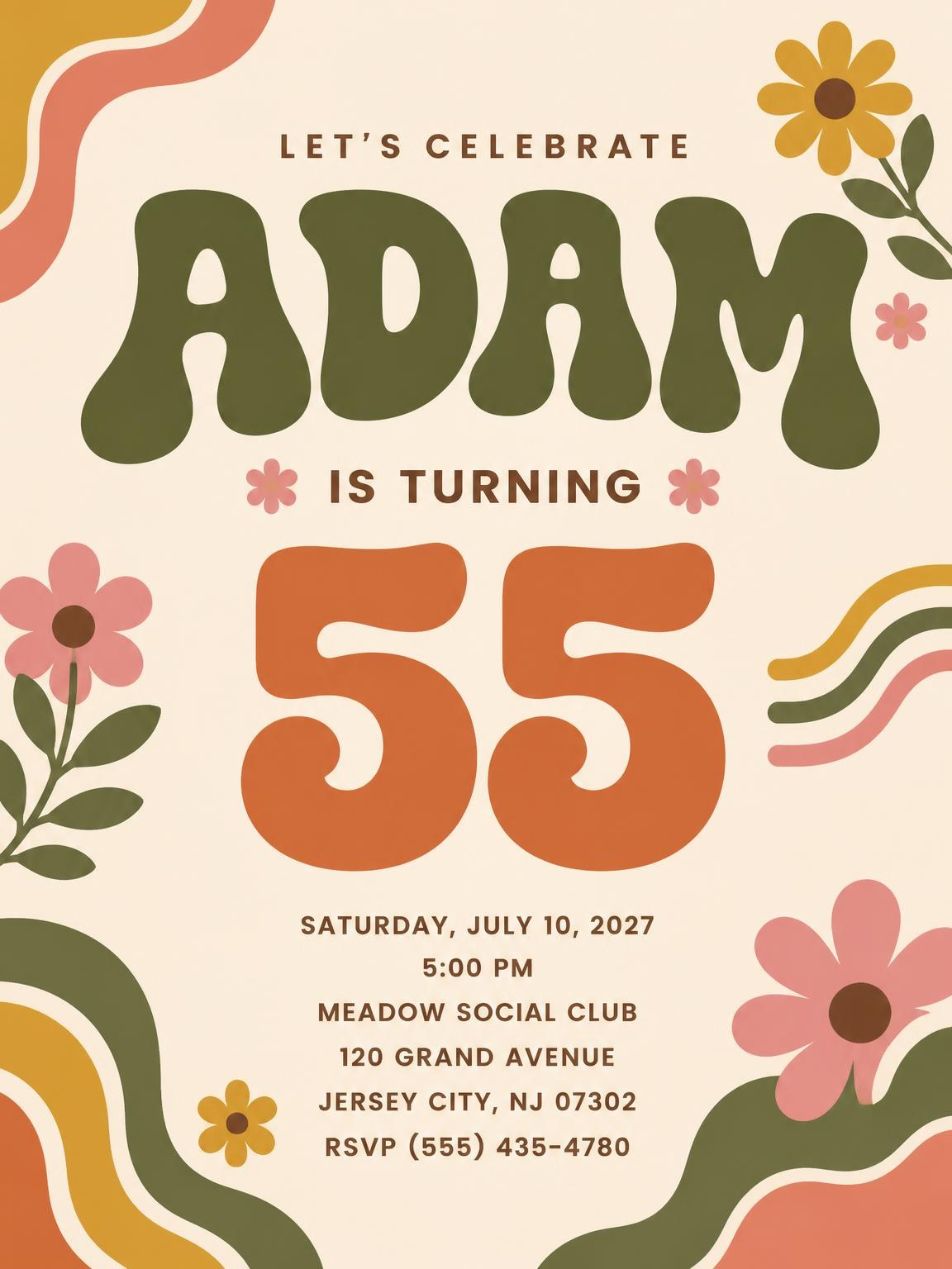 Groovy Retro 55th Birthday Invitation