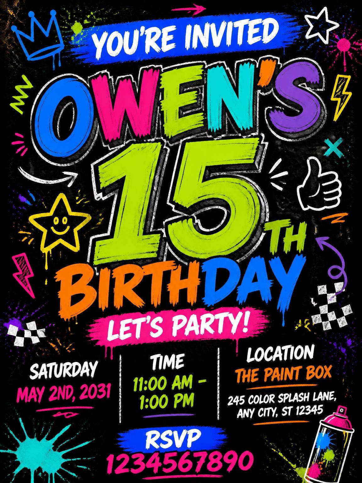 Graffiti Street Art 15th Birthday Invitation