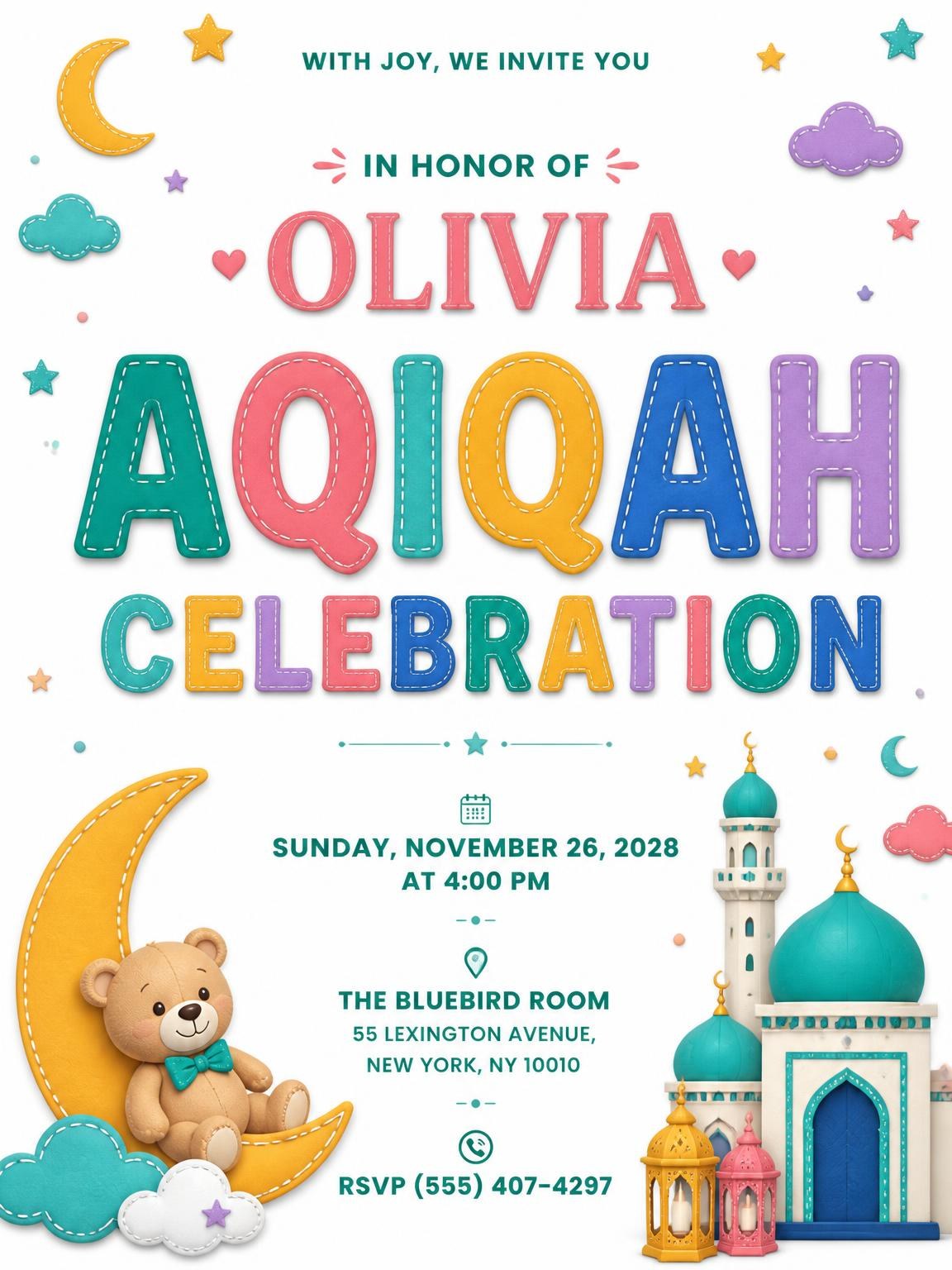 Teddy Bear Aqiqah Celebration Invitation