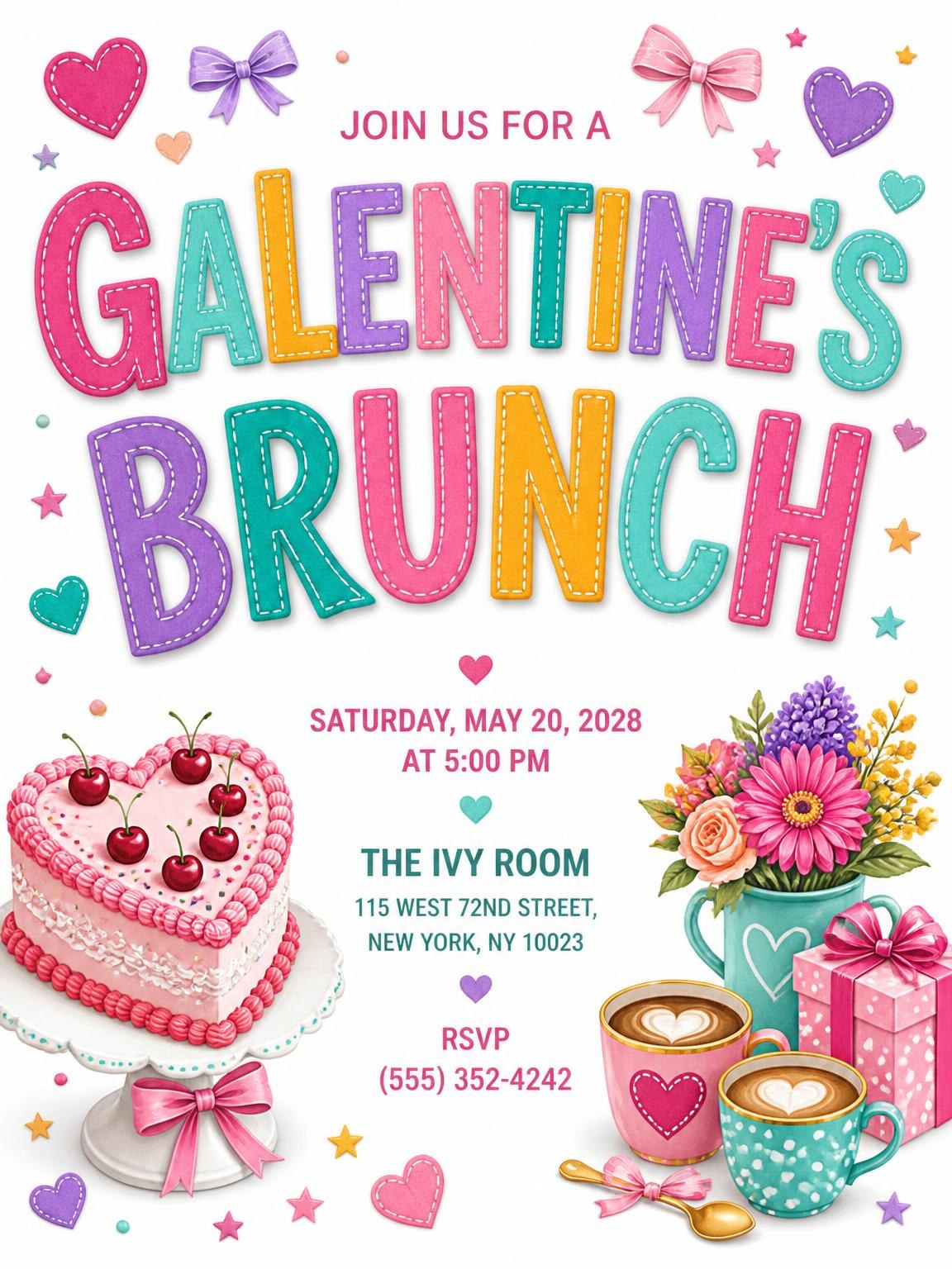 Vintage Heart Cake Galentine's Brunch Invitation