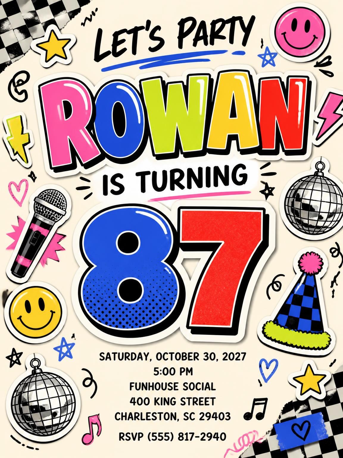 Sticker Pop 87th Birthday Invitation