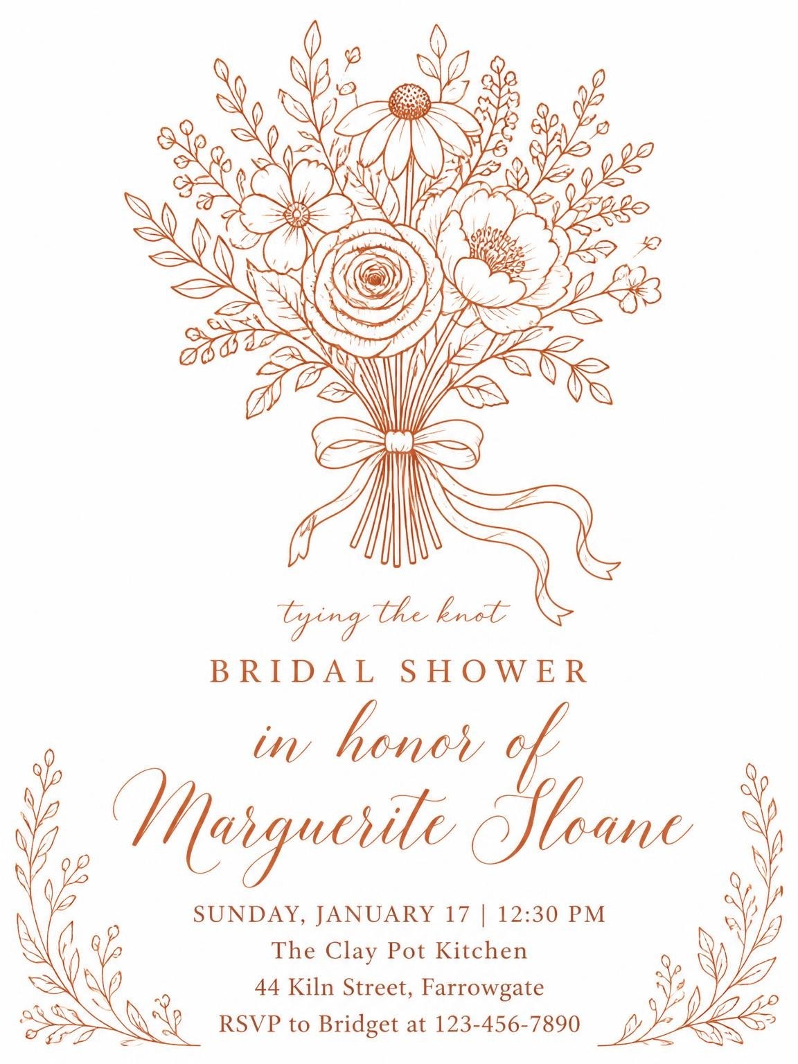 Terracotta Botanical Line Art Bridal Shower