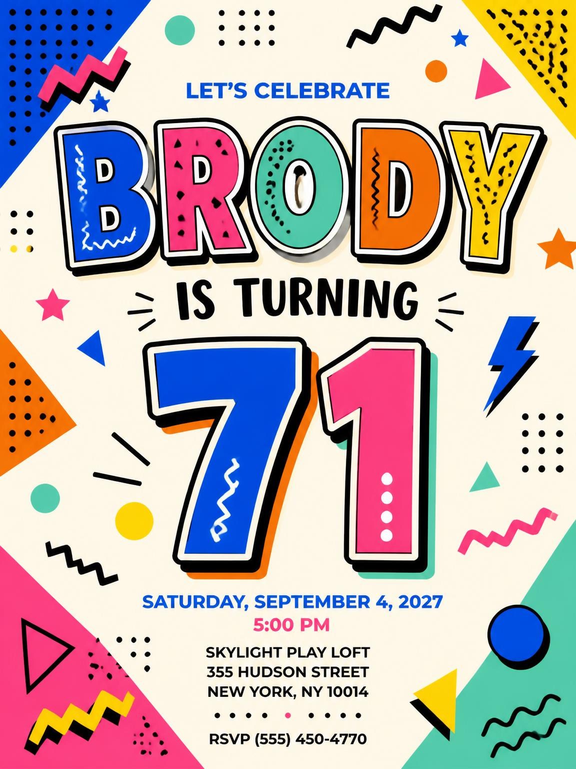 Memphis Pop 71st Birthday Invitation