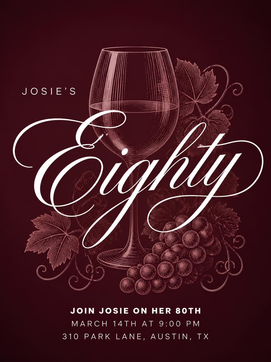 Burgundy Cocktail 80th Birthday Invitation