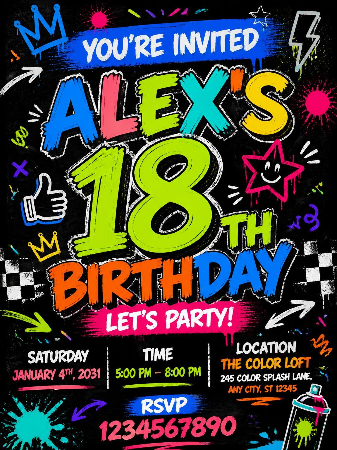 Graffiti Street Art 18th Birthday Invitation