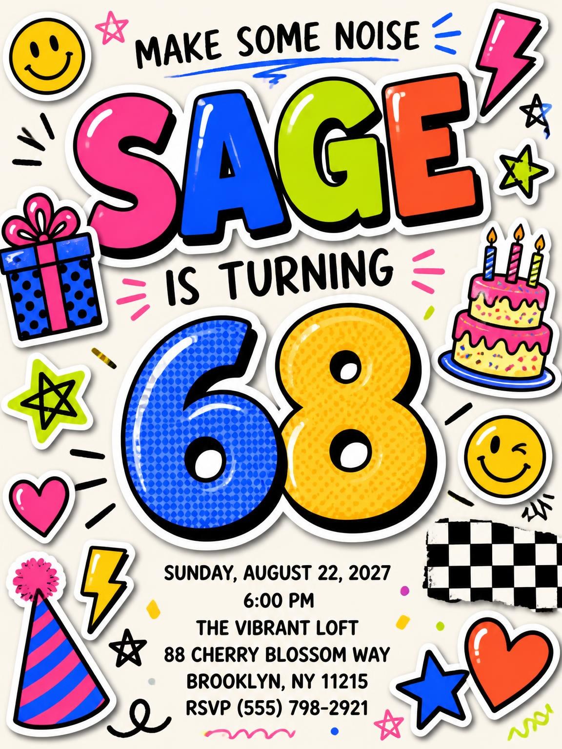 Sticker Pop 68th Birthday Invitation