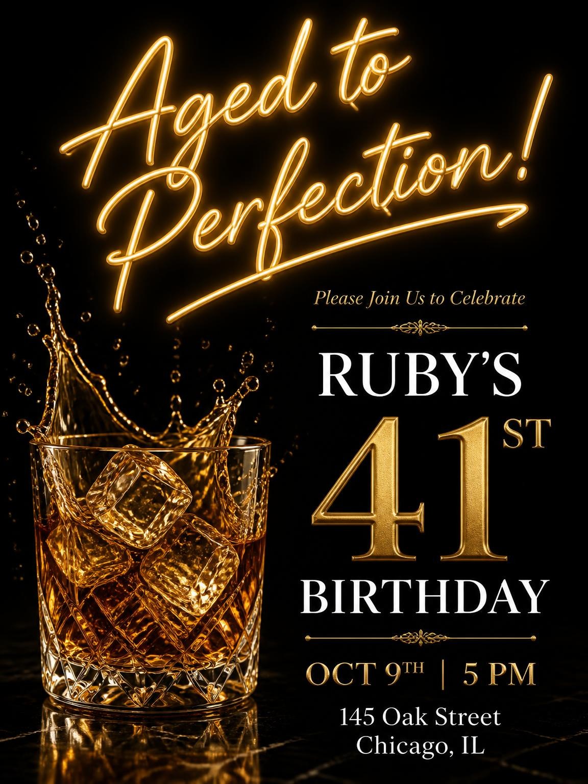 Whiskey Glass 41st Birthday Invitation