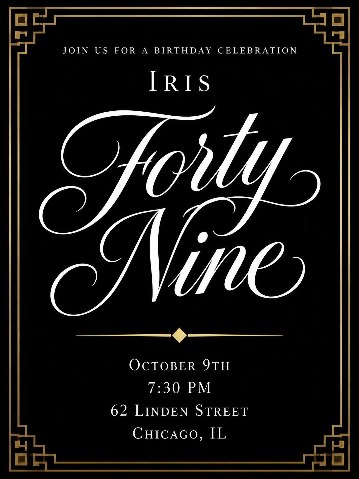 Art Deco 49th Birthday Invitation