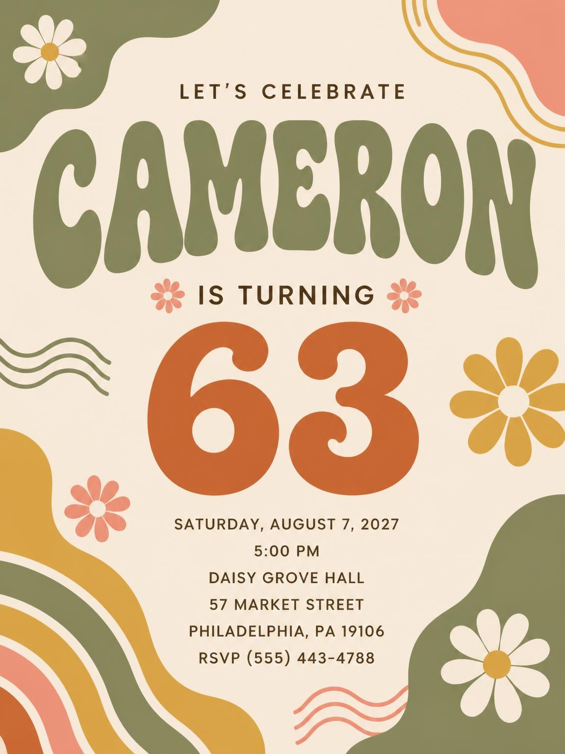 Groovy Retro 63rd Birthday Invitation
