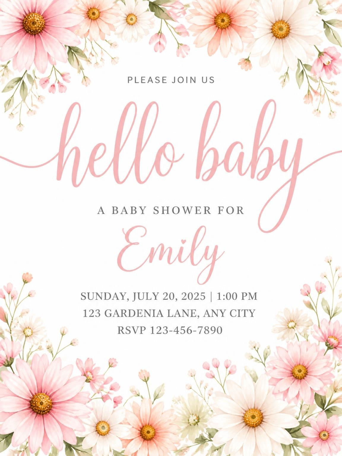 Pink Watercolor Daisy Baby Shower