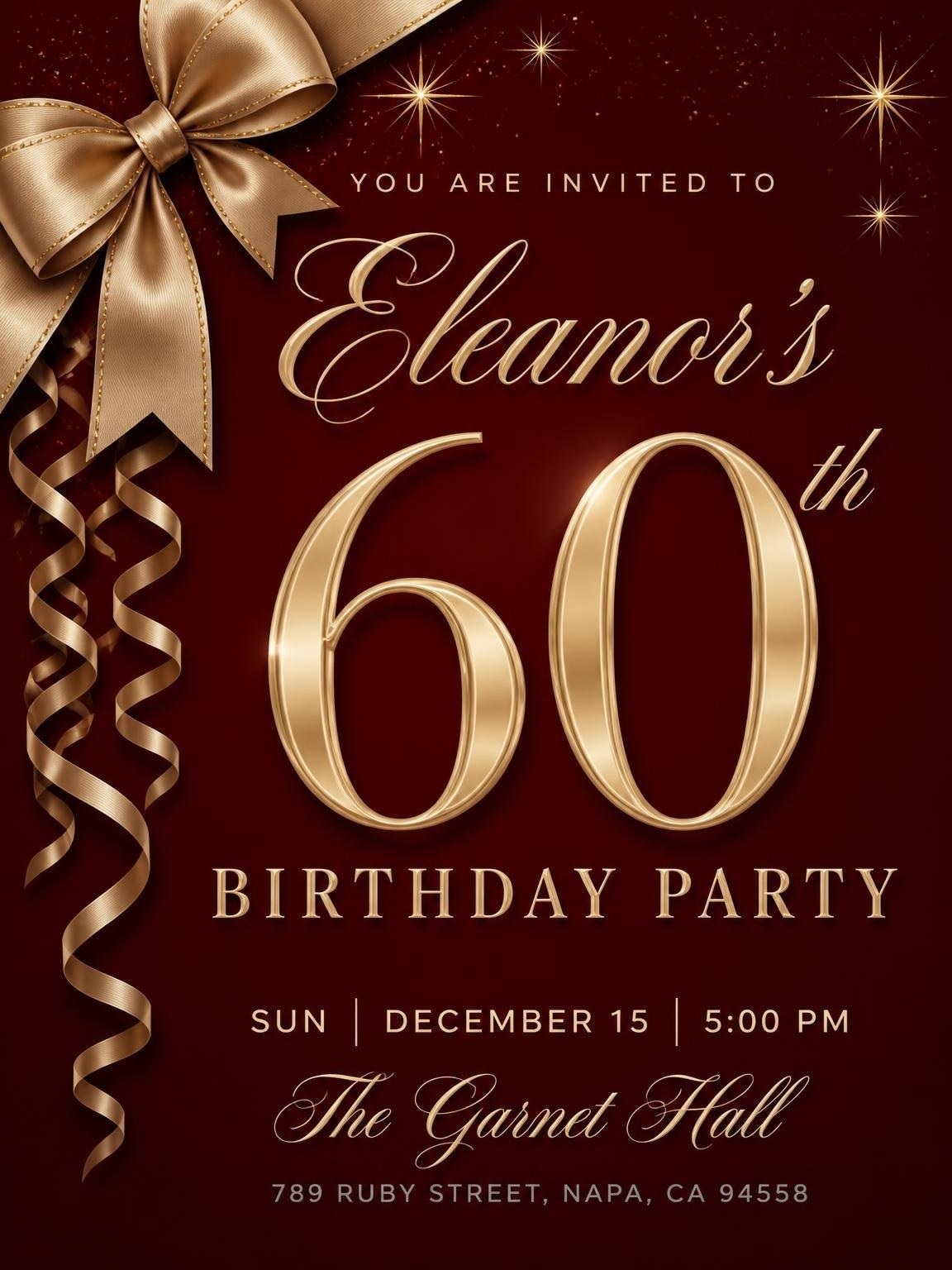 Garnet Gold Ribbon 60th Birthday