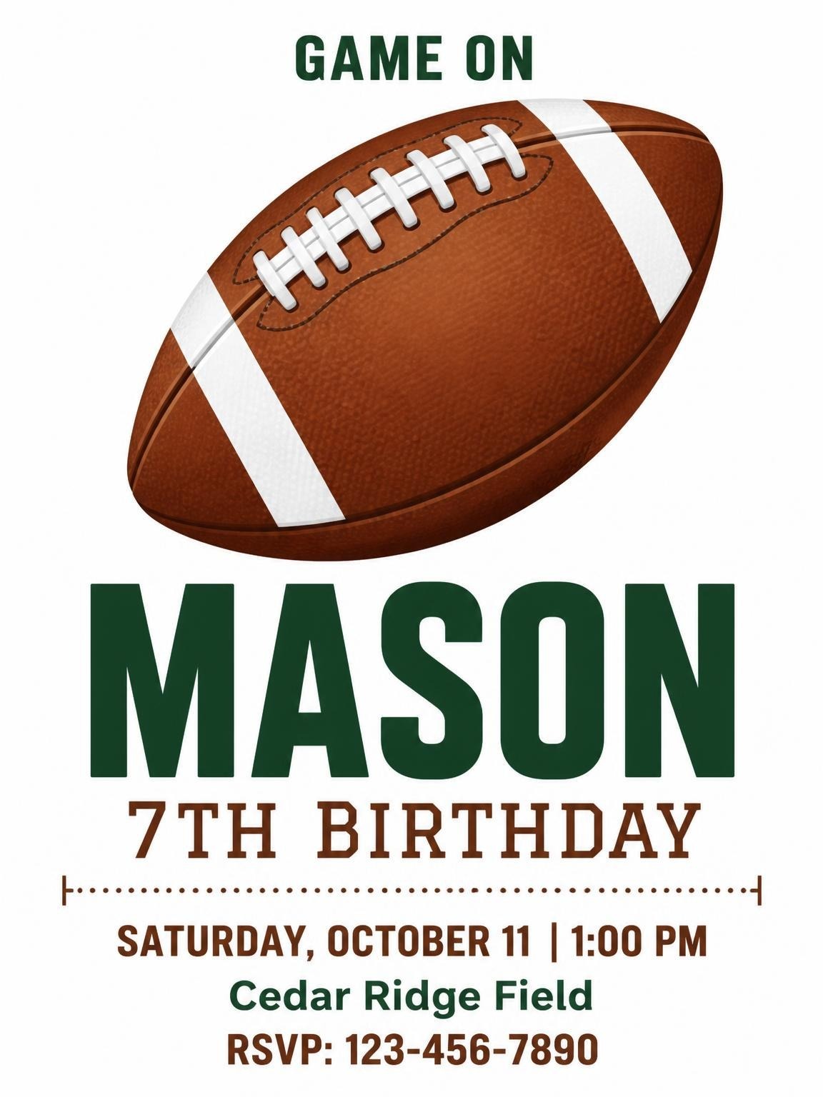 Football Graphic 7th Birthday Party Invitation