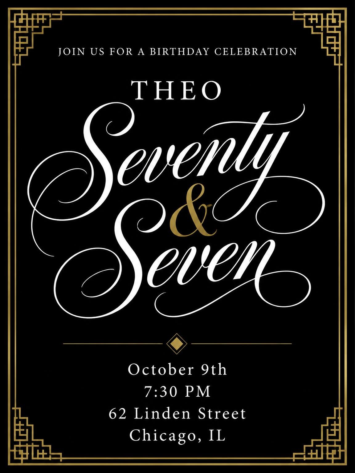 Art Deco 77th Birthday Invitation