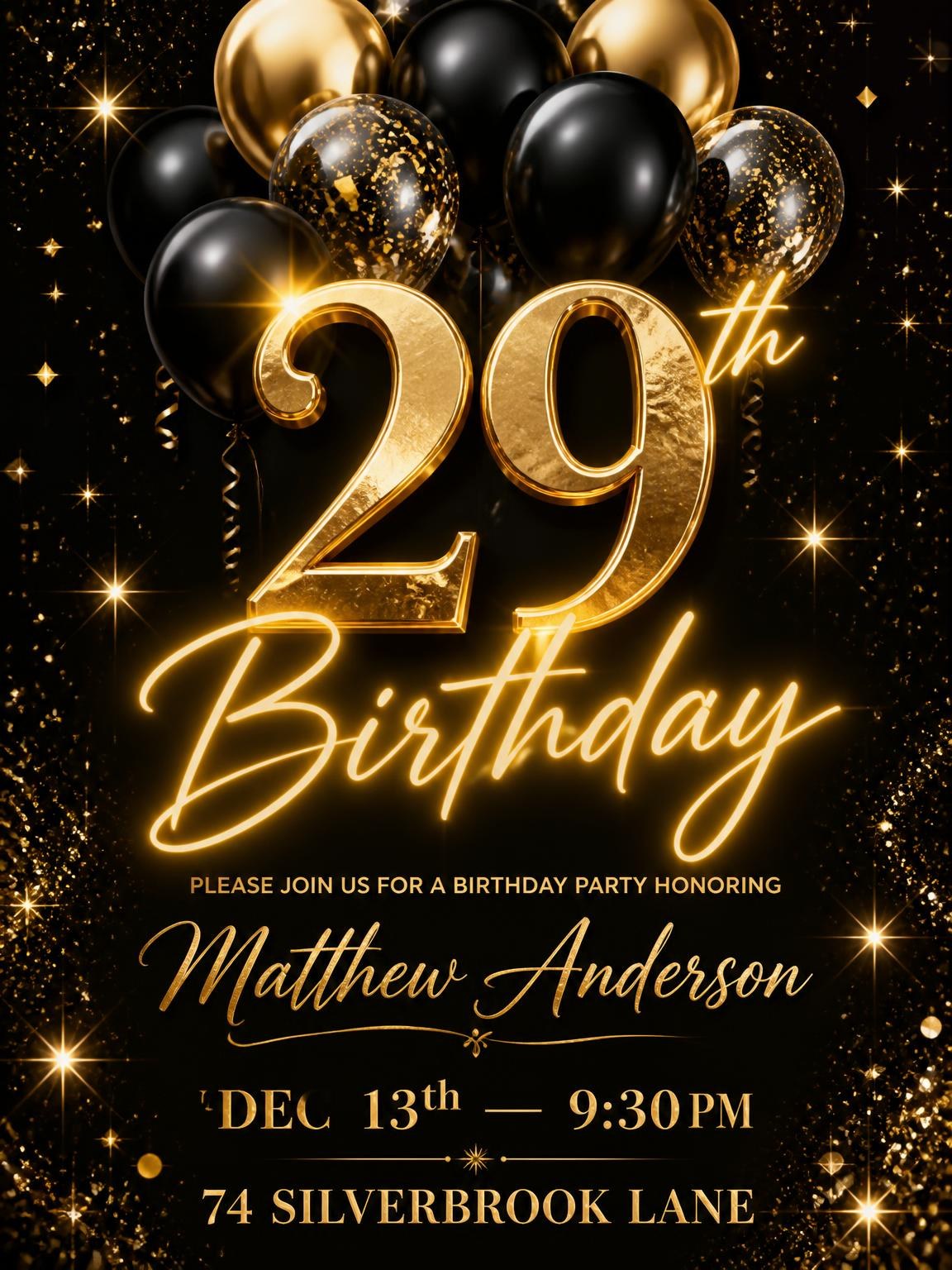 Black and Gold Balloon 29th Birthday