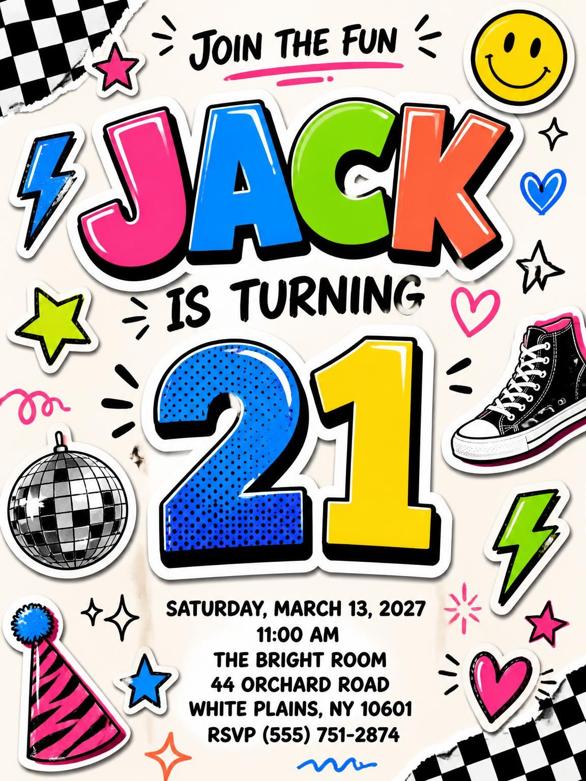 Sticker Pop 21st Birthday Invitation