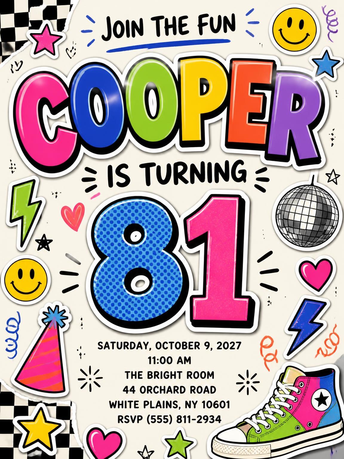 Sticker Pop 81st Birthday Invitation