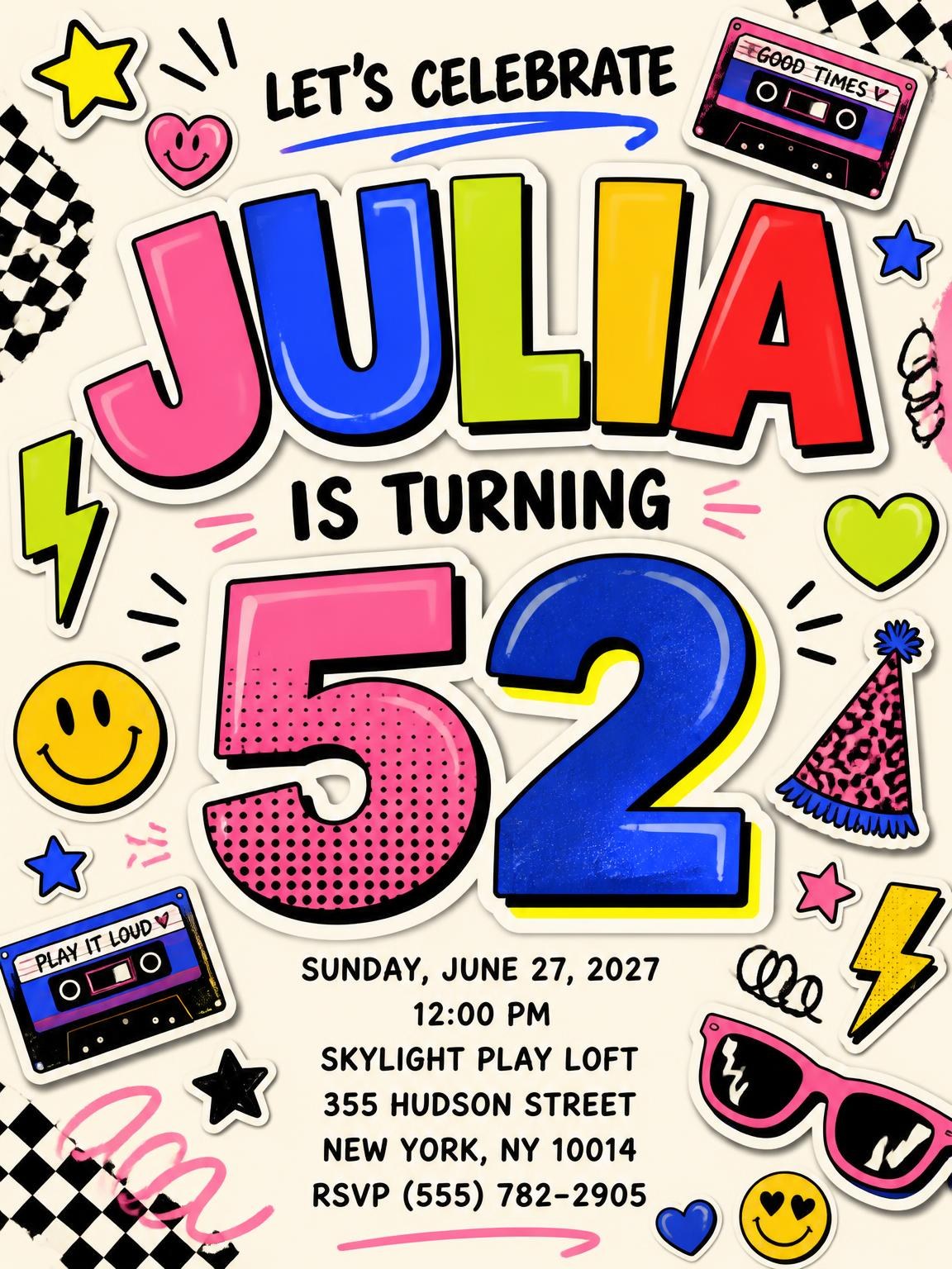 Sticker Pop 52nd Birthday Invitation