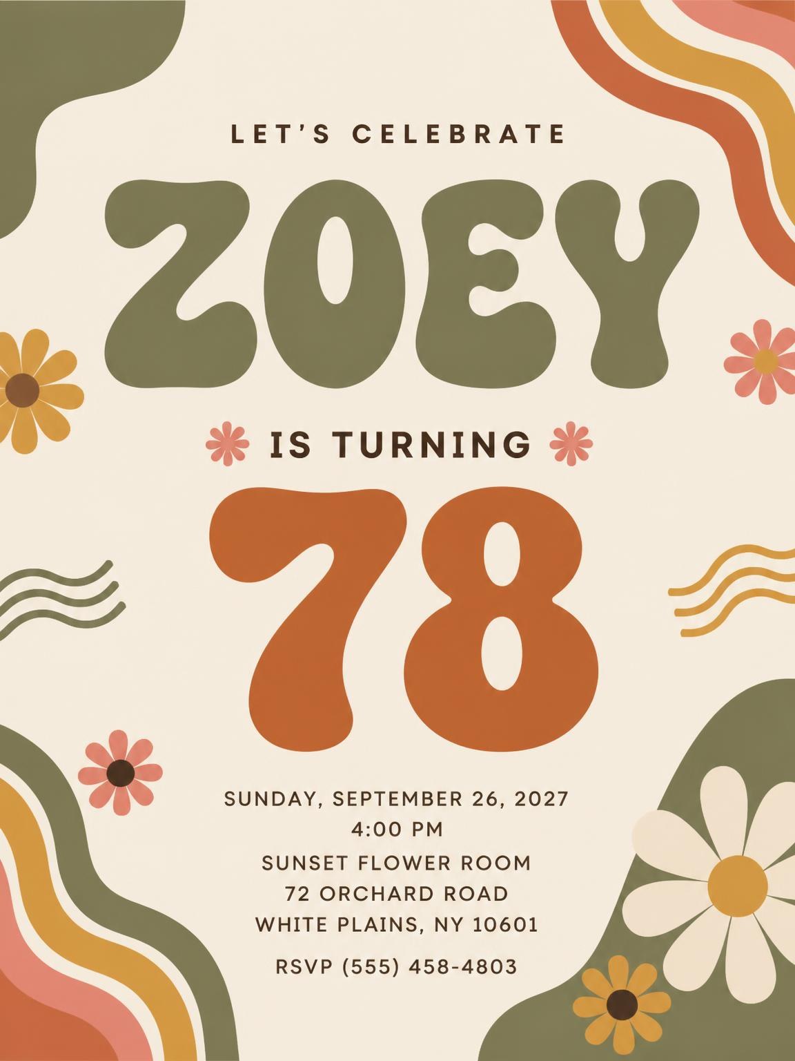 Groovy Retro 78th Birthday Invitation