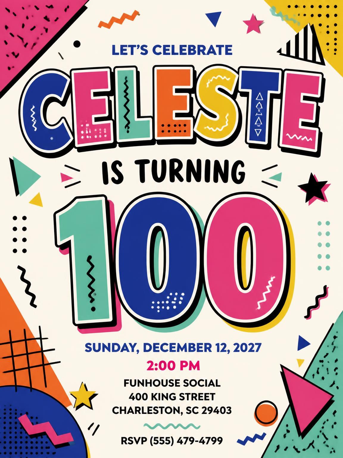 Memphis Pop 100th Birthday Invitation