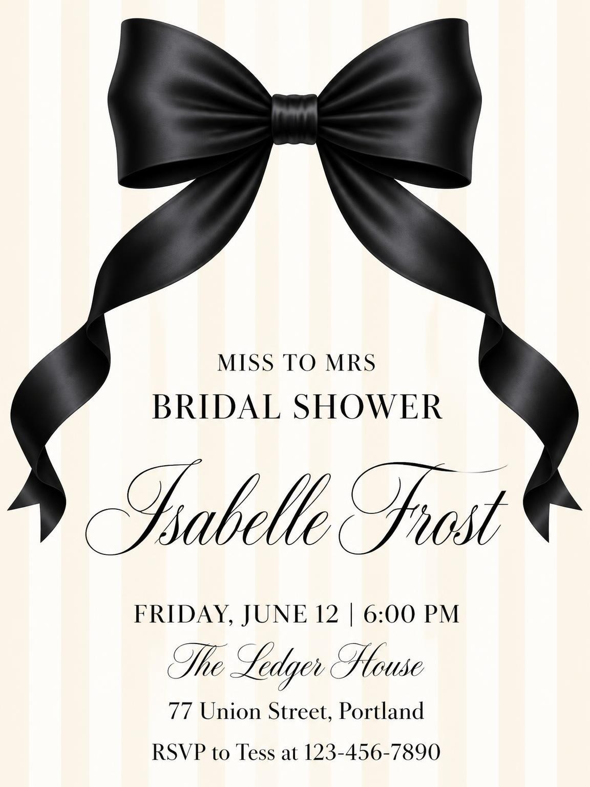 Cream Pinstripe Black Bow Bridal Shower