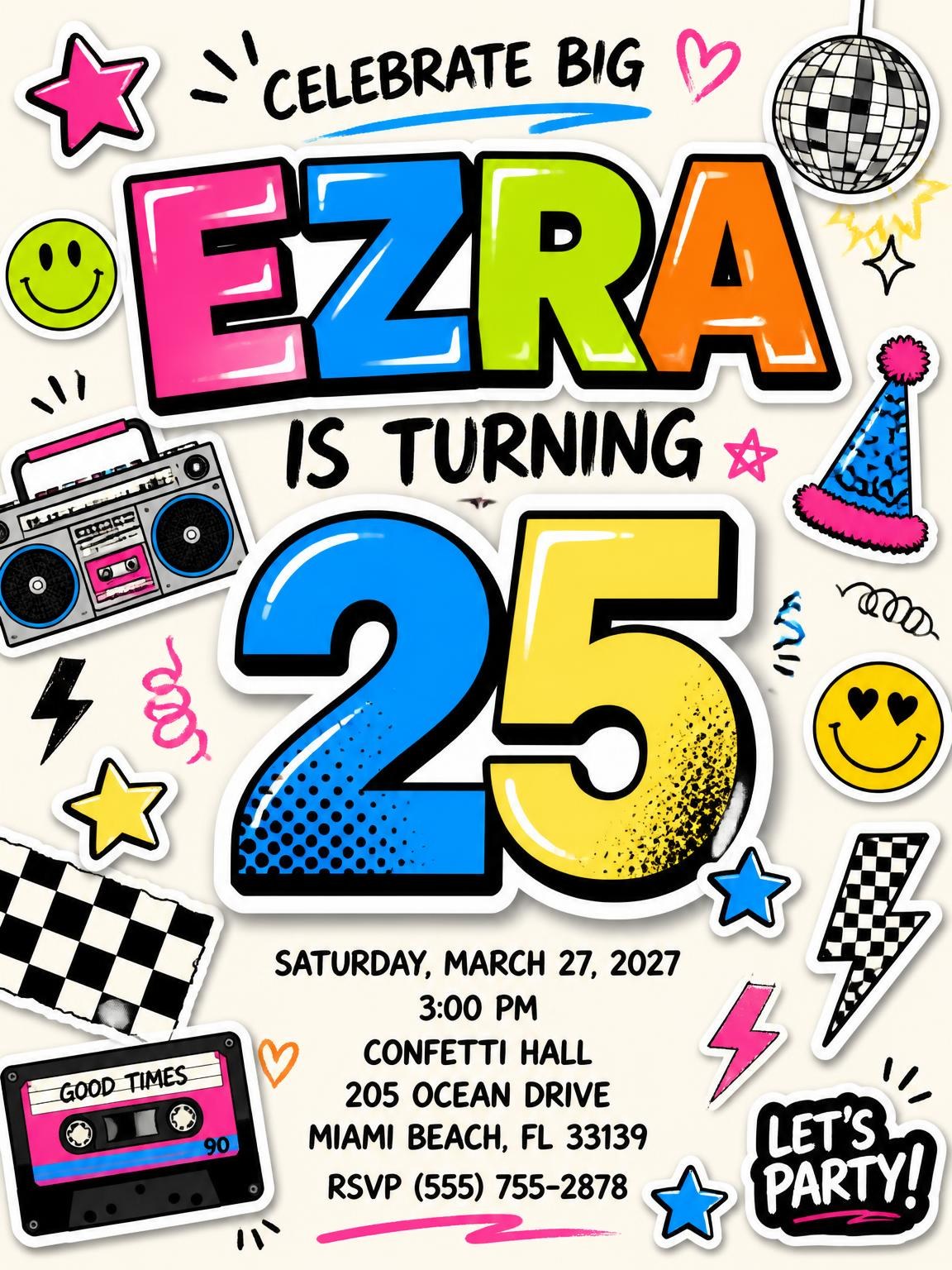 Sticker Pop 25th Birthday Invitation