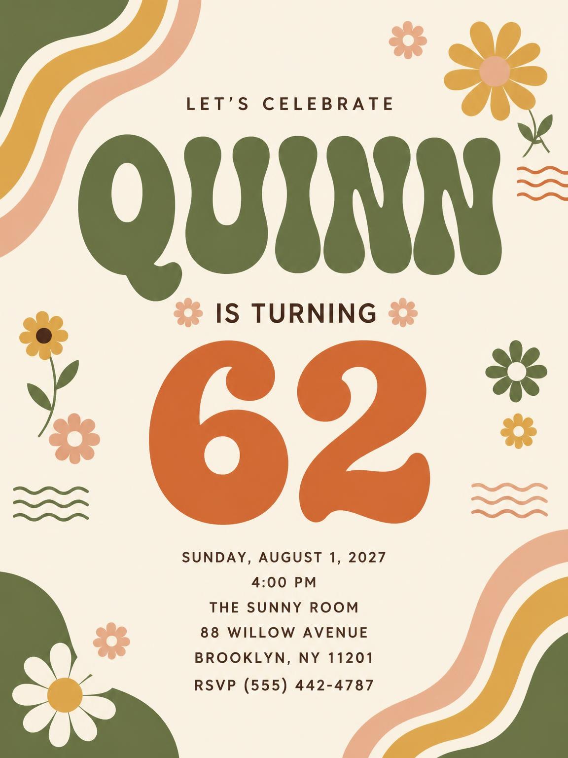 Groovy Retro 62nd Birthday Invitation