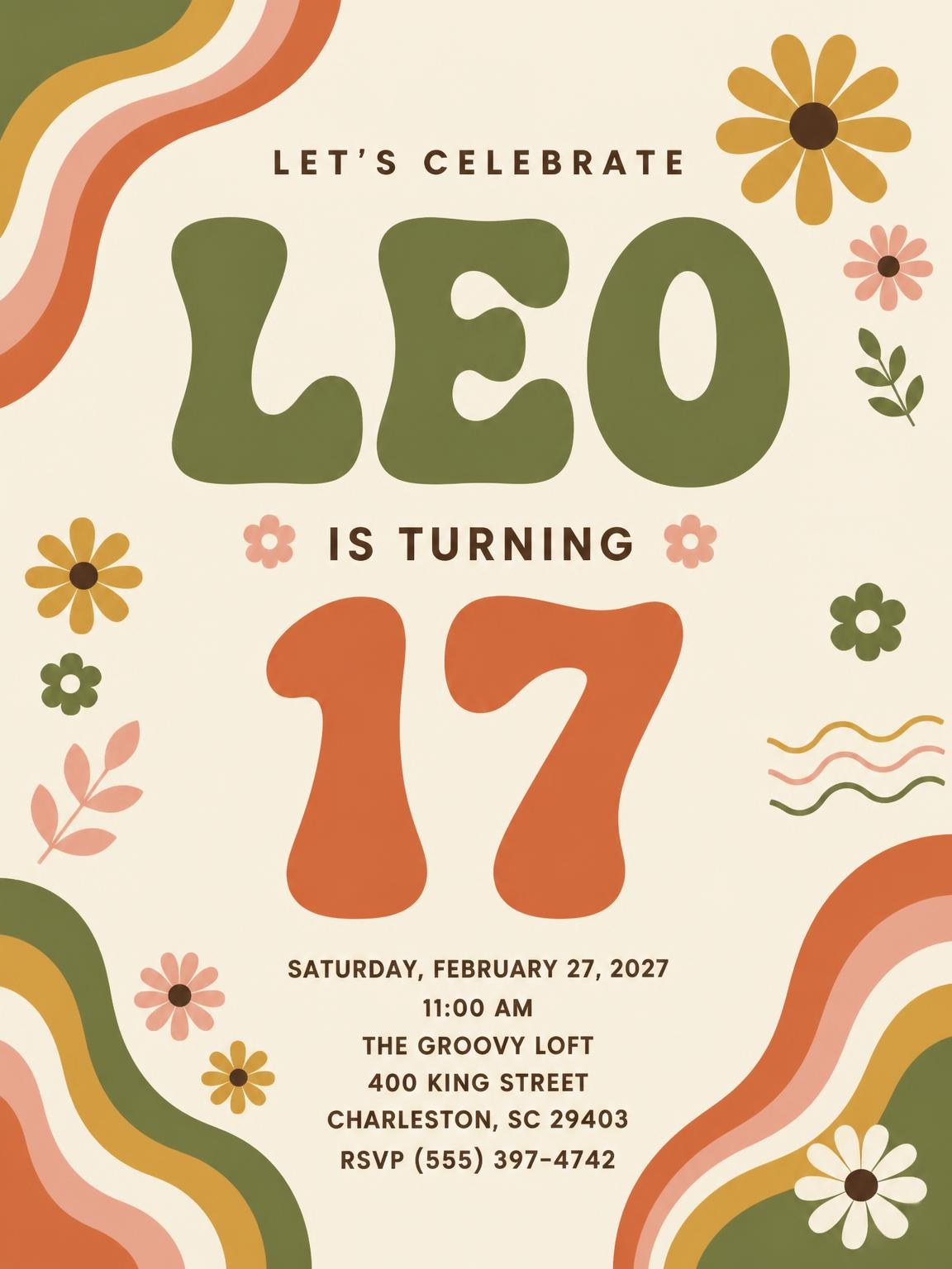 Groovy Retro 17th Birthday Invitation